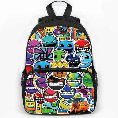 Large Capacity Angry Geometry Dash Children's Backpack 16 Inch Anime Bookbag Travel Backpacks Students Schoolbag for Girls Boys