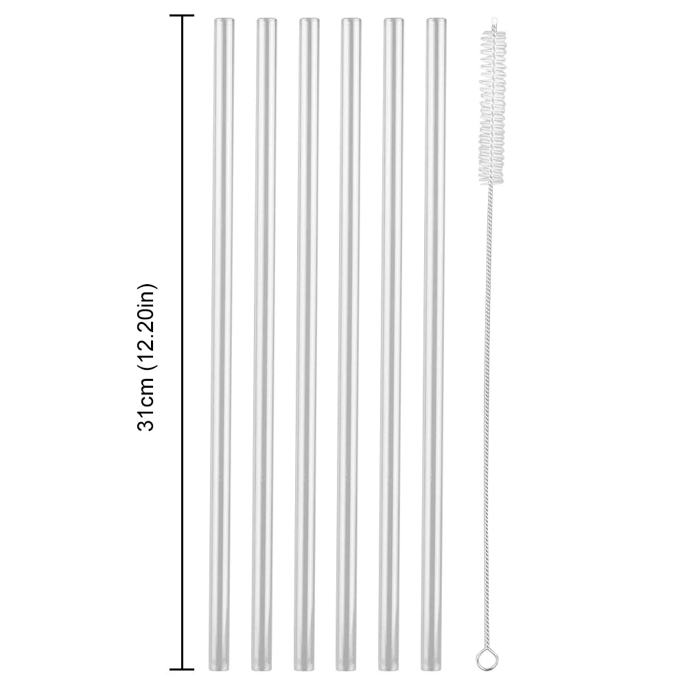 6Pcs Long Straws with Cleaning Brush Drinking Straws Transparent Straw for Stanley 20/30/40oz Accessories