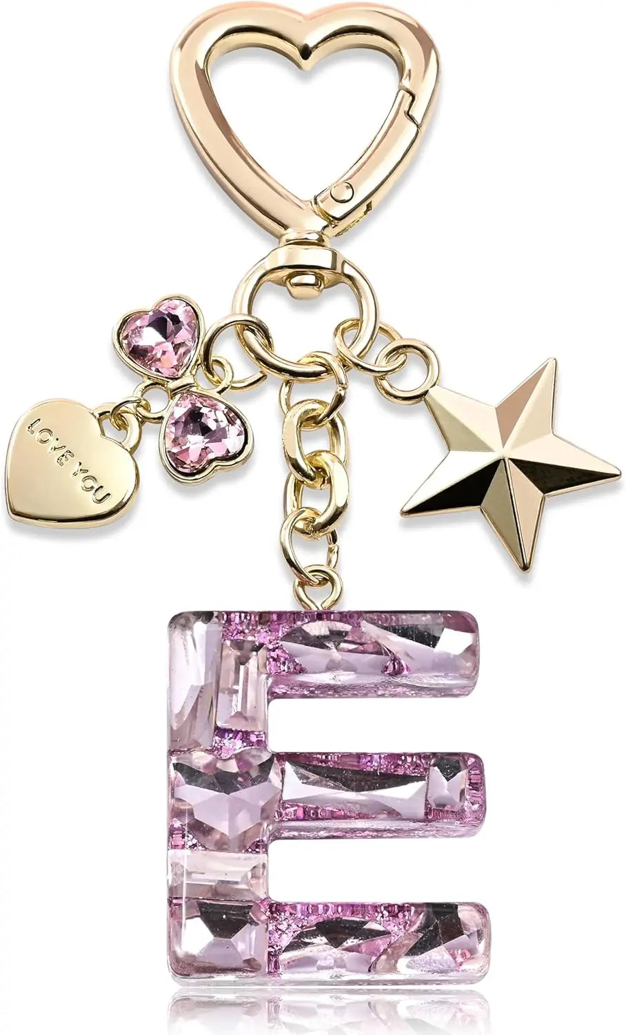 Cute Bling Keychain initial Letter Butterfly Star Pink Purple Gift for Women Girls Bag Cup Charms Accessories