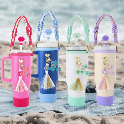 tassels straw cap case Charm chain pendant lot Accessories Initial Keychain Handle for Stanley cup bottle Tumbler for Women