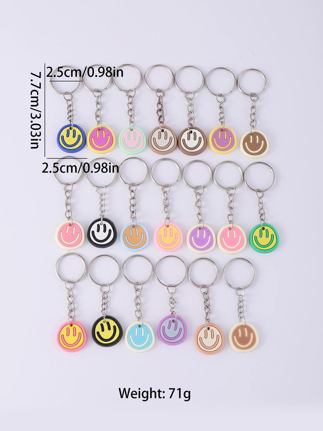 20pcs Cartoon Smile Face Keychain Cute Key Chain Ring Purse Bag Backpack Charm Earbud Case Cover Accessories Party Supplies Gift