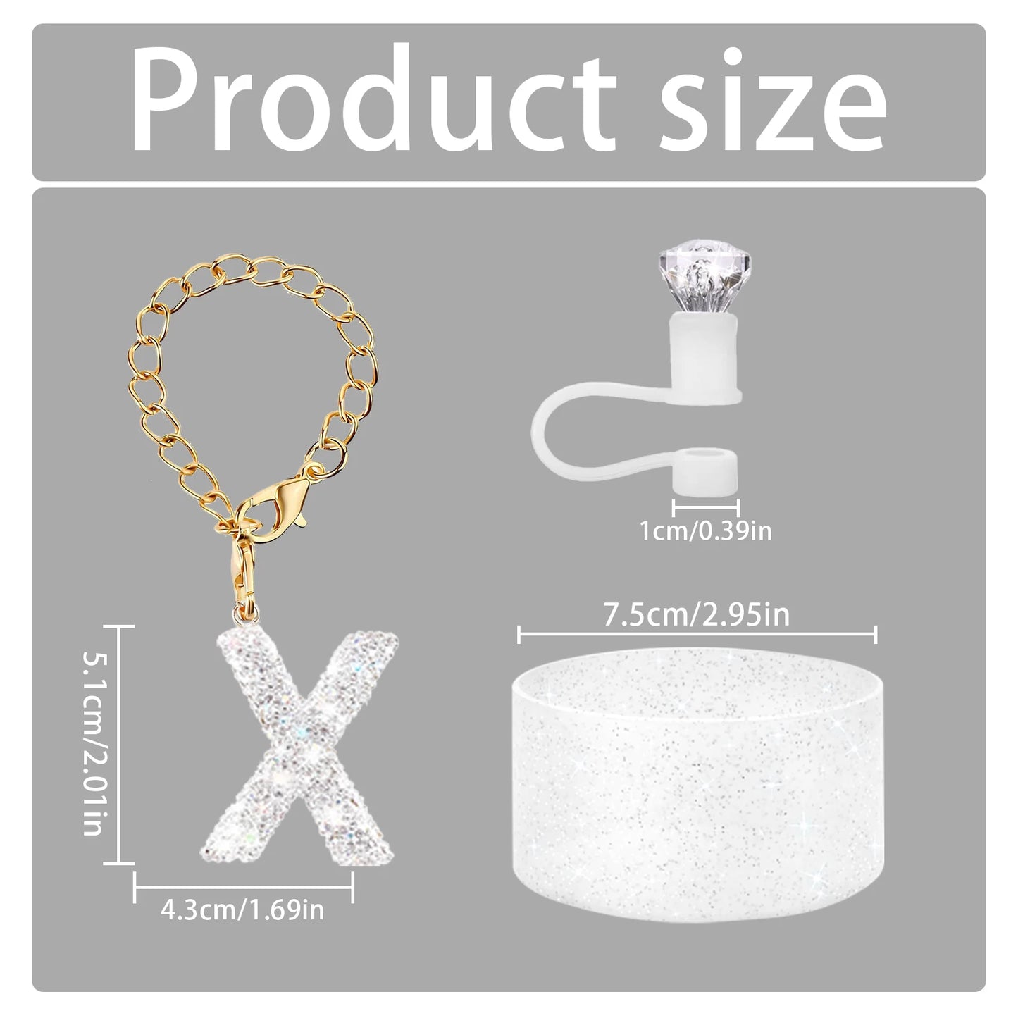 3Pcs Accessories Set for Stanley Cup, Including Diamond Straw Topper/Sparkly Silicone Boot Set（White）