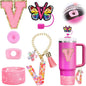7PCS Cup Accessories Set for Stanley 30oz 40oz Tumbler Initials Silicone Straw Cover Cap Boot Letter Handle Charm Sticker