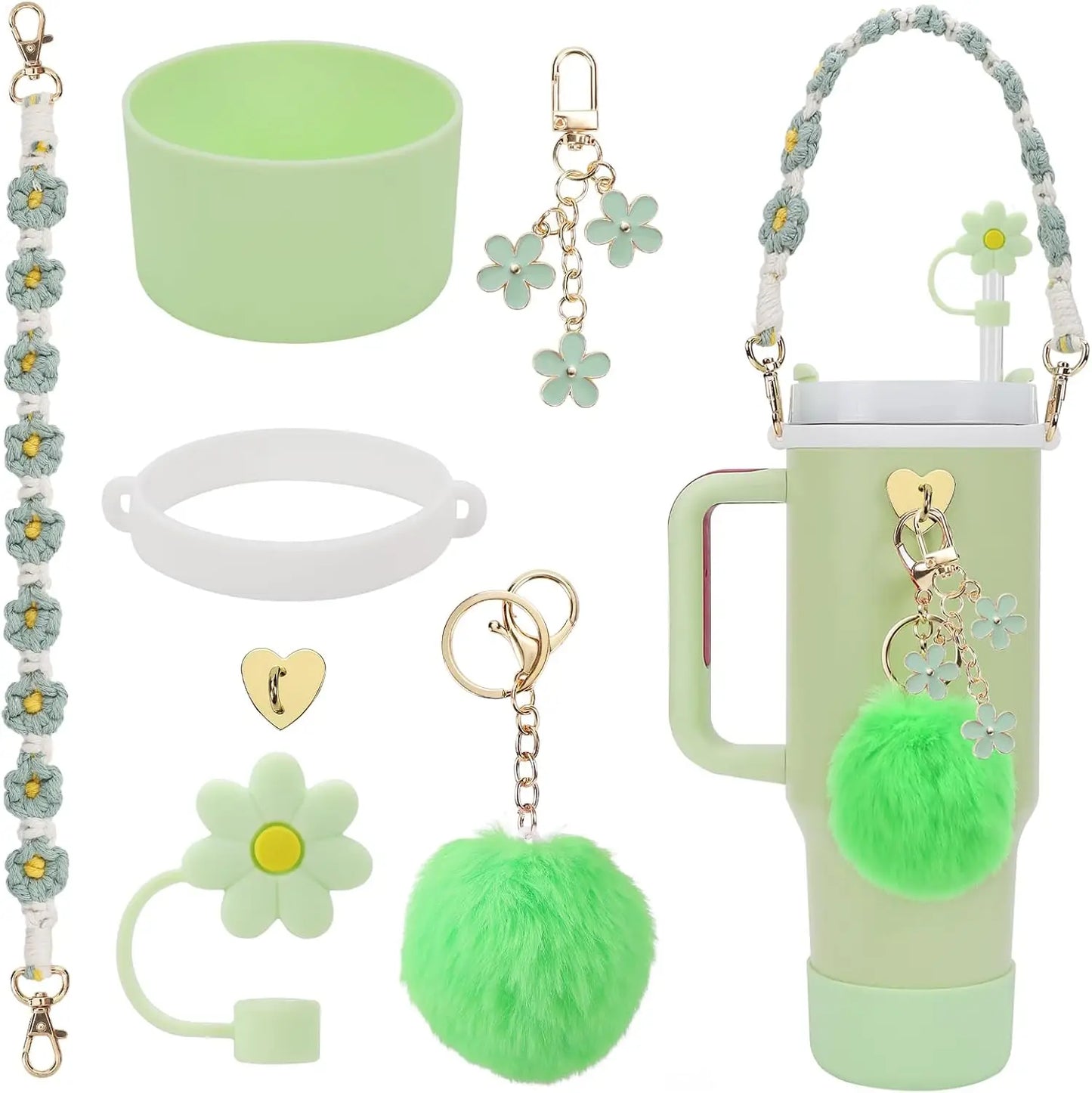 Stanley Cup Accessories Set- Water Bottle Handle Strap, Siliocne Stanley Cup Boot, Stanley Charms for Stanley Cup 40oz Tumbler