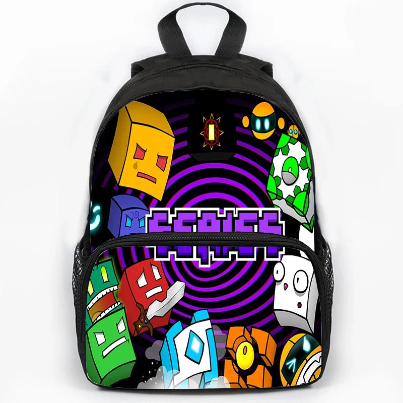 Large Capacity Angry Geometry Dash Children's Backpack 16 Inch Anime Bookbag Travel Backpacks Students Schoolbag for Girls Boys