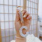 1pc Sparkling Rhinestone Alphabet Keychain, Alloy Round Letter Charm with Ring Buckle, Decorative Crystal Pendant Accessory