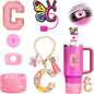 7PCS Cup Accessories Set for Stanley 30oz 40oz Tumbler Initials Silicone Straw Cover Cap Boot Letter Handle Charm Sticker