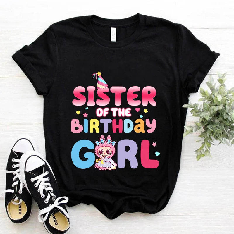 Labubu Adult Kids Birthday T-shirts Cartoon Anime Printed Tees Cute Short Sleeves Summer Tops Boys Girls Women Men Clothes Gift