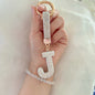 1pc Sparkling Rhinestone Alphabet Keychain, Alloy Round Letter Charm with Ring Buckle, Decorative Crystal Pendant Accessory