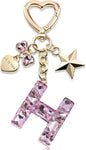Cute Bling Keychain initial Letter Butterfly Star Pink Purple Gift for Women Girls Bag Cup Charms Accessories
