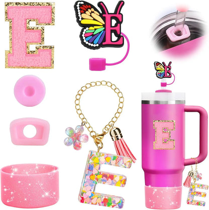 7PCS Cup Accessories Set for Stanley 30oz 40oz Tumbler Initials Silicone Straw Cover Cap Boot Letter Handle Charm Sticker