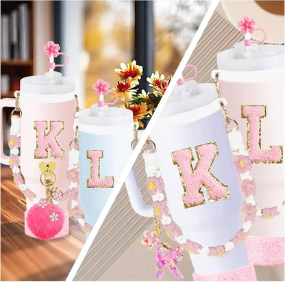 12PCS Cup Accessories for Stanley Cup,Straw Cover Cap 30oz 40oz Water Bottle Handle Strap,Boot,Chains,Personalized Sticker