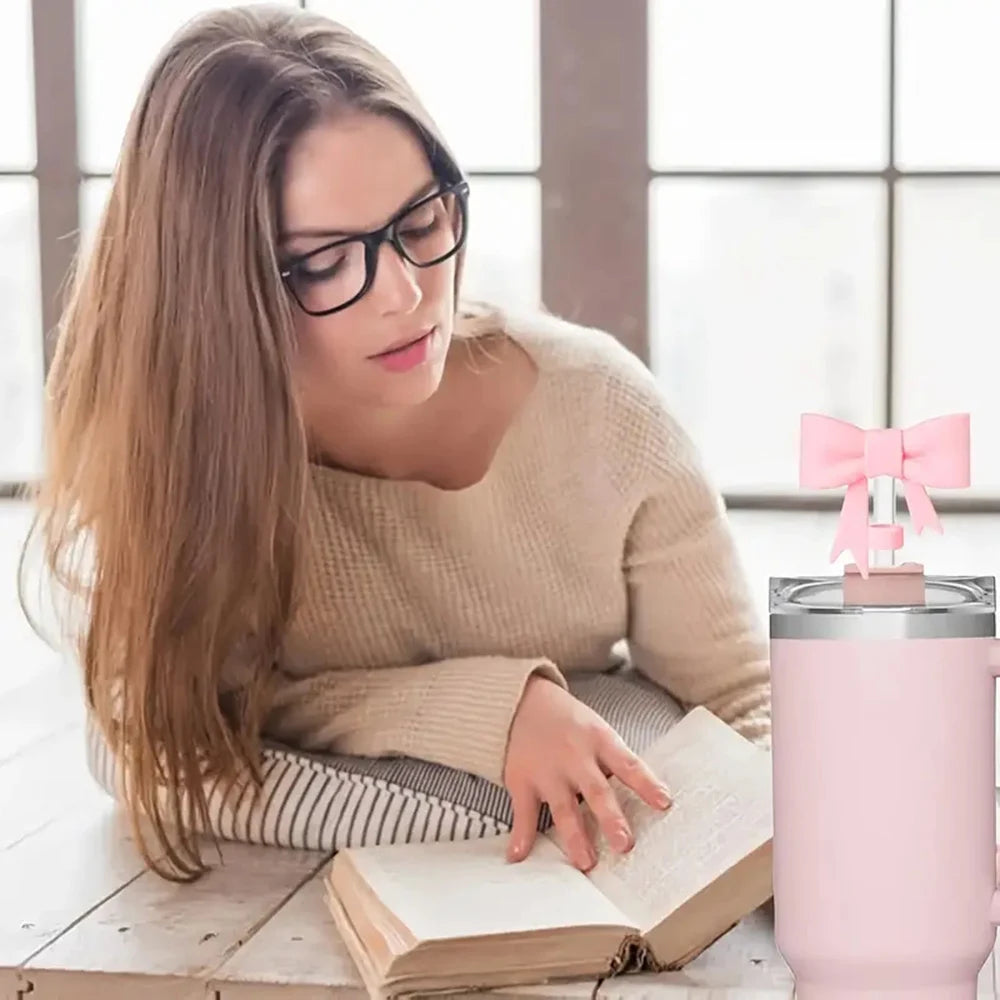 9pcs Tumbler Cup Accessories Including 2pcs Glitter 10mm Straw, Bow Keychain Charm 10mm Bow Straw Topper Cover for Stanley Cup