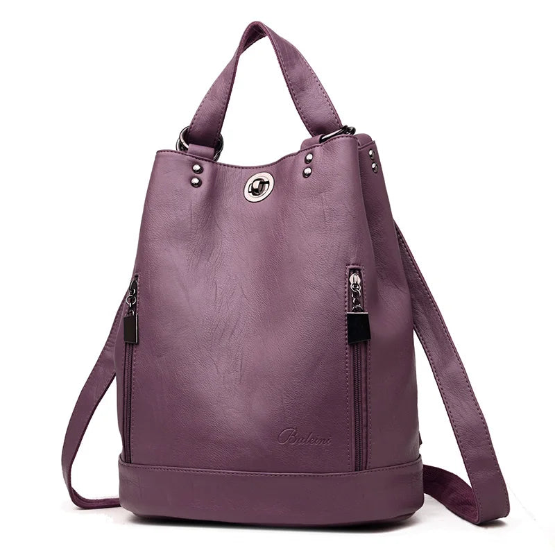 2022 Women Leather Backpacks Multifunction Women Vintage Shoulder Bag Ladies Rucksack Large Capacity Travel Bag Sac A Dos Preppy