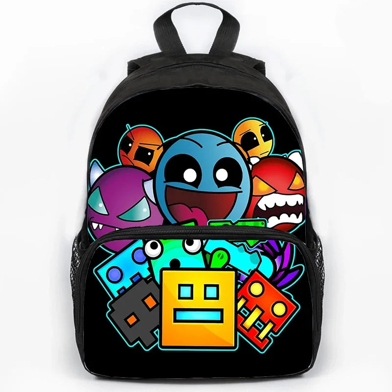 Large Capacity Angry Geometry Dash Children's Backpack 16 Inch Anime Bookbag Travel Backpacks Students Schoolbag for Girls Boys