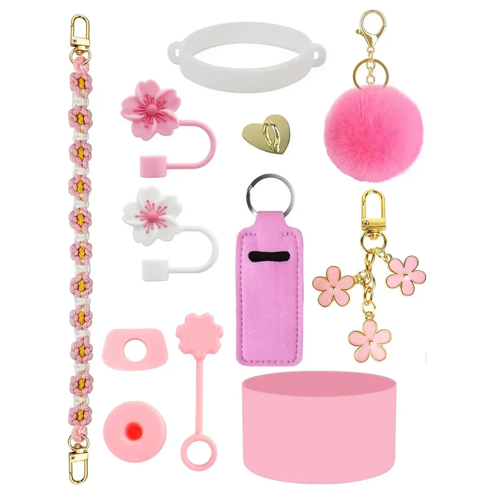 12PCS Accessories for Stanley Cup Water Bottle Handle Strap 30/40 oz Tumbler Straw Toppers Keychain Charms Silicone Cup Boot