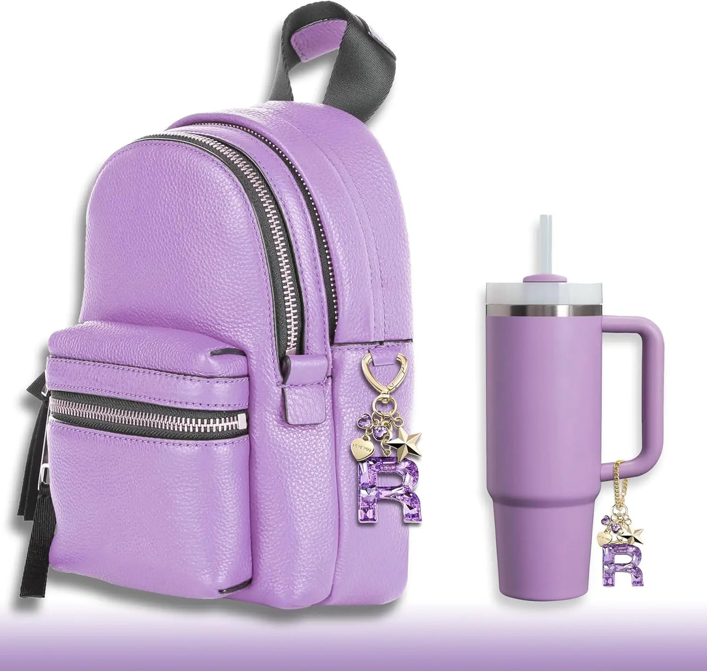 Cute Bling Keychain initial Letter Butterfly Star Pink Purple Gift for Women Girls Bag Cup Charms Accessories