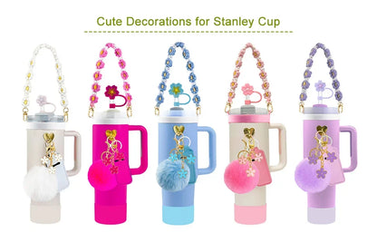 12PCS Accessories for Stanley Cup Water Bottle Handle Strap 30/40 oz Tumbler Straw Toppers Keychain Charms Silicone Cup Boot