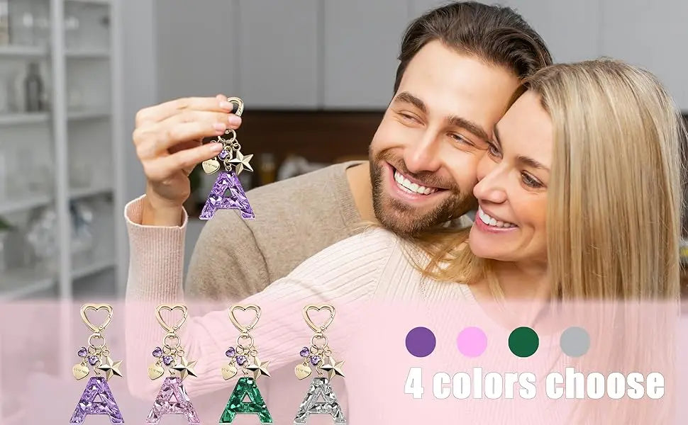 Cute Bling Keychain initial Letter Butterfly Star Pink Purple Gift for Women Girls Bag Cup Charms Accessories
