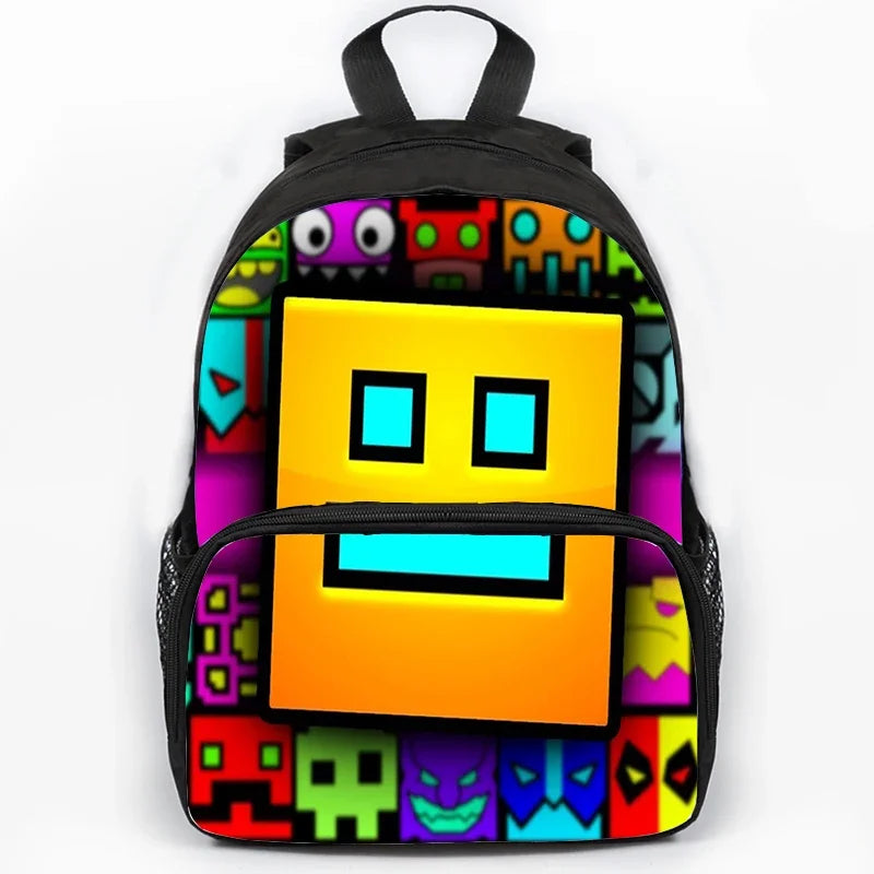 Large Capacity Angry Geometry Dash Children's Backpack 16 Inch Anime Bookbag Travel Backpacks Students Schoolbag for Girls Boys