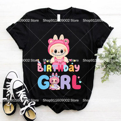 Labubu Adult Kids Birthday T-shirts Cartoon Anime Printed Tees Cute Short Sleeves Summer Tops Boys Girls Women Men Clothes Gift