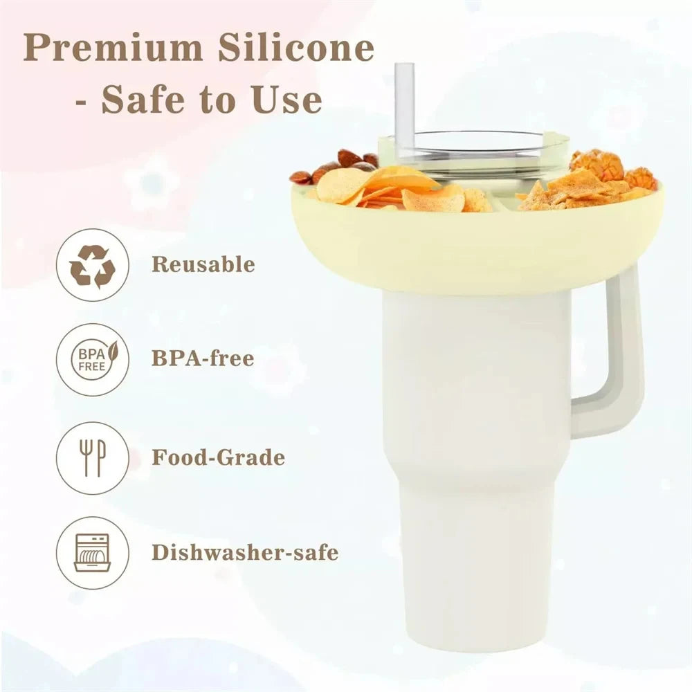 Snack Bowl for Stanley Cup Reusable Tray Food Divider with Handle Snack Platter Food Tray Rack Water Bottle and Cup Accessories