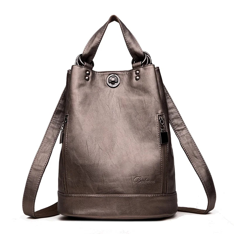 2022 Women Leather Backpacks Multifunction Women Vintage Shoulder Bag Ladies Rucksack Large Capacity Travel Bag Sac A Dos Preppy