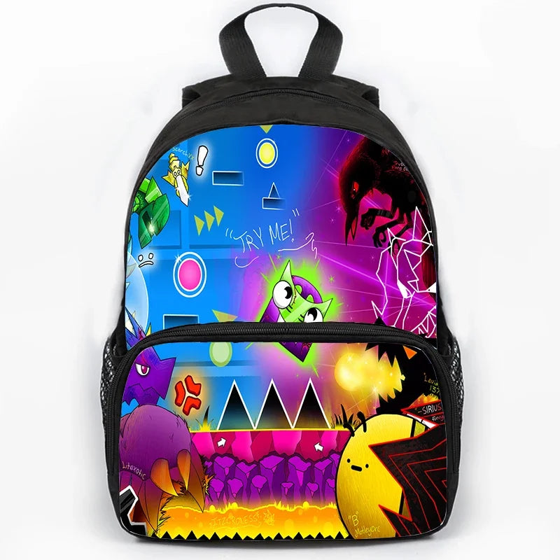 Large Capacity Angry Geometry Dash Children's Backpack 16 Inch Anime Bookbag Travel Backpacks Students Schoolbag for Girls Boys