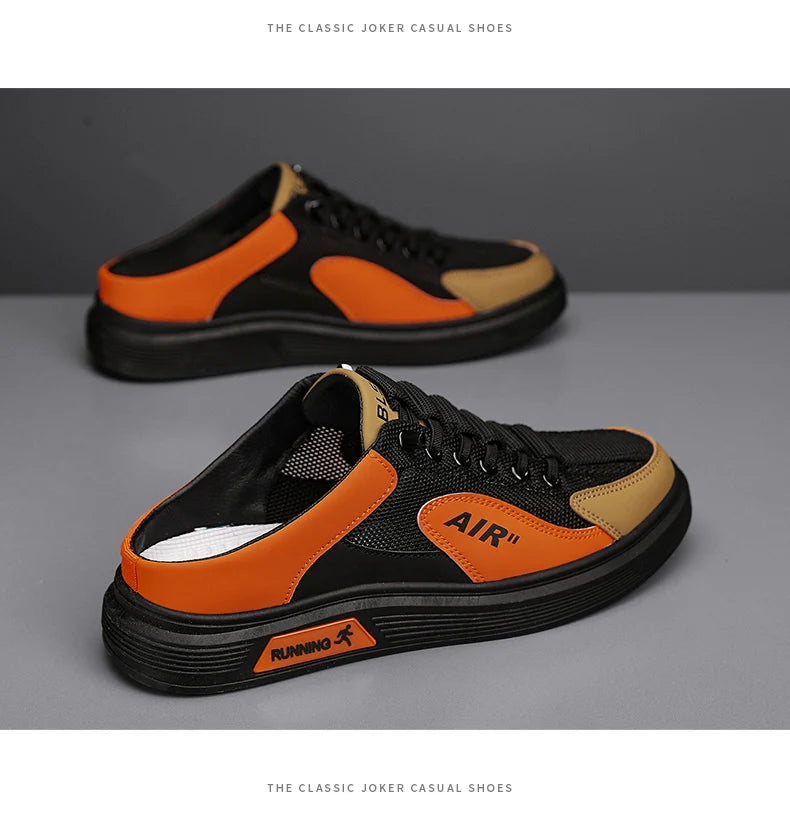 Half Slippers Men Low-top Canvas Shoes Casual Breathable Sneakers Korean Style Autumn Lace Up Casual Non-slip Trainers