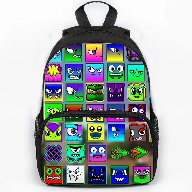 Large Capacity Angry Geometry Dash Children's Backpack 16 Inch Anime Bookbag Travel Backpacks Students Schoolbag for Girls Boys