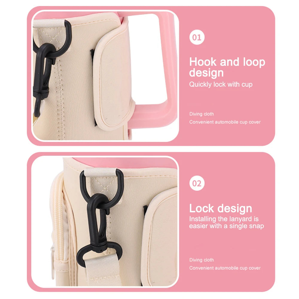 Water Bottle Carrier Bag with Phone Pocket for Stanley Cup 40 oz, Water Bottle Holder Adjustable Strap Stanley Cup Accessories