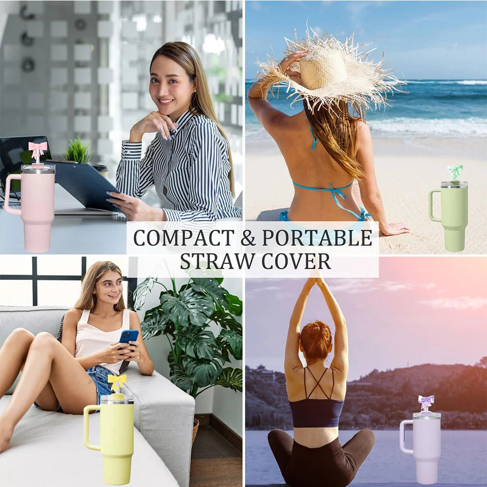 Bow Straw Cover Cap for Stanley Cup Silicone Straw Topper 10 mm 0.4in Reusable Straw Tips Lids Straw Covers for Stanley Cups