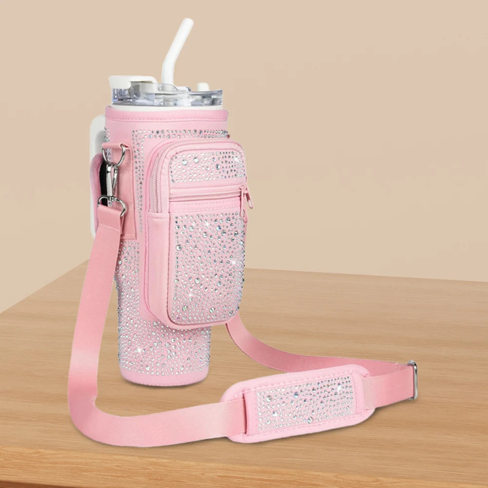 Bling Diamond Water Bottle Holder with Adjustable Strap Water Bottle Sling Bag Water Bottle Bag for Stanley 40oz Cup Accessories