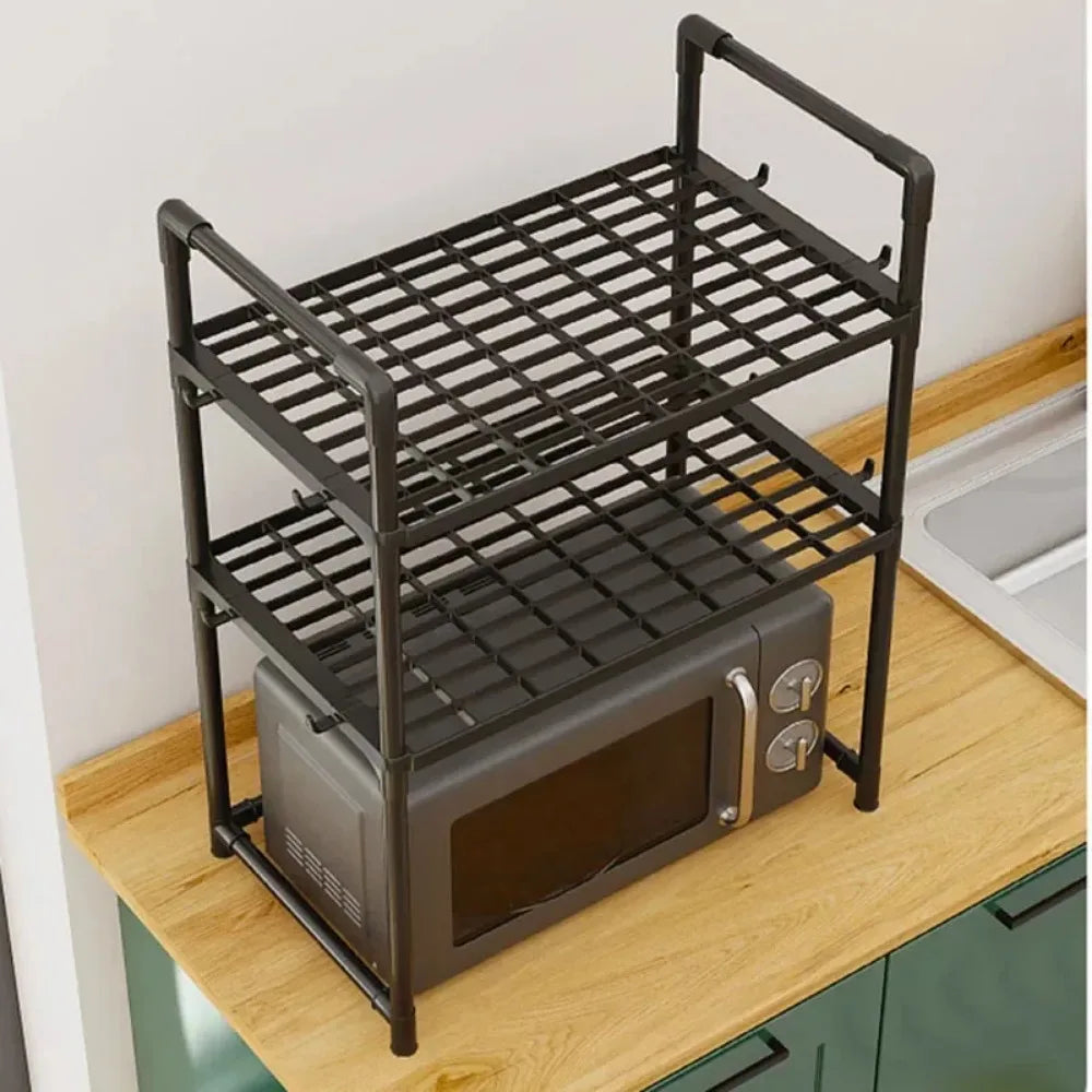 2/3-Layer Kitchen Storage Rack Simple Microwave Shelf Space-saving Countertop Tableware Tidying Organizer Kitchen Accessories