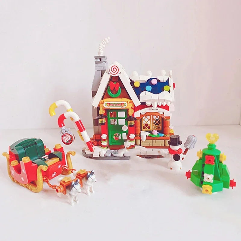 City Street View Christmas House Building Block Set DIY Small Particle Assembled Bricks Children's Toys Gifts Home Decoration