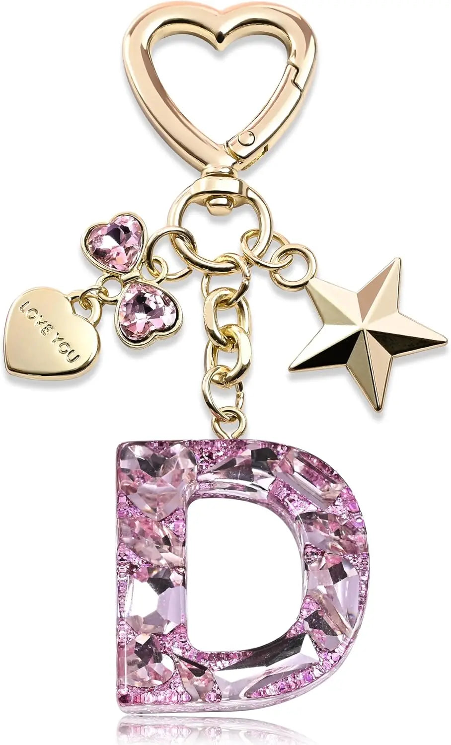 Cute Bling Keychain initial Letter Butterfly Star Pink Purple Gift for Women Girls Bag Cup Charms Accessories