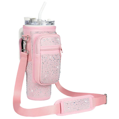 Bling Diamond Water Bottle Holder with Adjustable Strap Water Bottle Sling Bag Water Bottle Bag for Stanley 40oz Cup Accessories