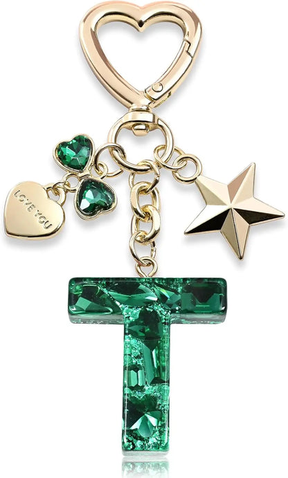 Cute Bling Keychain initial Letter Butterfly Star Pink Purple Gift for Women Girls Bag Cup Charms Accessories