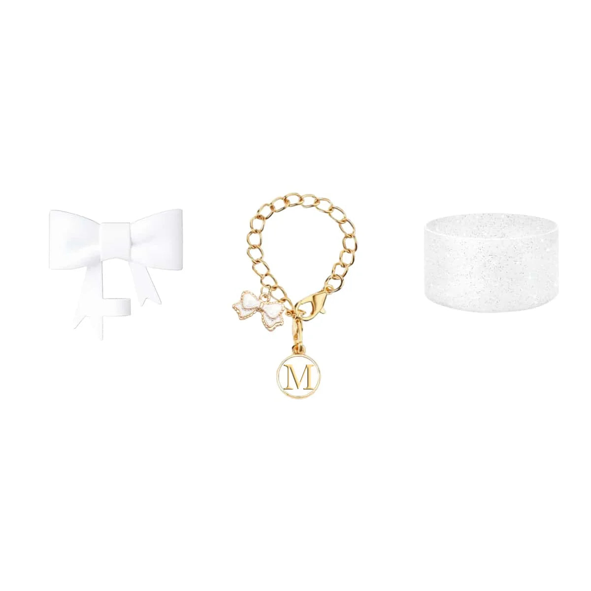 3pcs Accessories Set for Stanley Tumbler with Handle 1cm Straw Topper Cover Diamond Butterfly Charm Glitter Silicone Boot-White