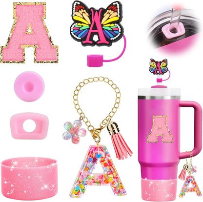 7PCS Cup Accessories Set for Stanley 30oz 40oz Tumbler Initials Silicone Straw Cover Cap Boot Letter Handle Charm Sticker
