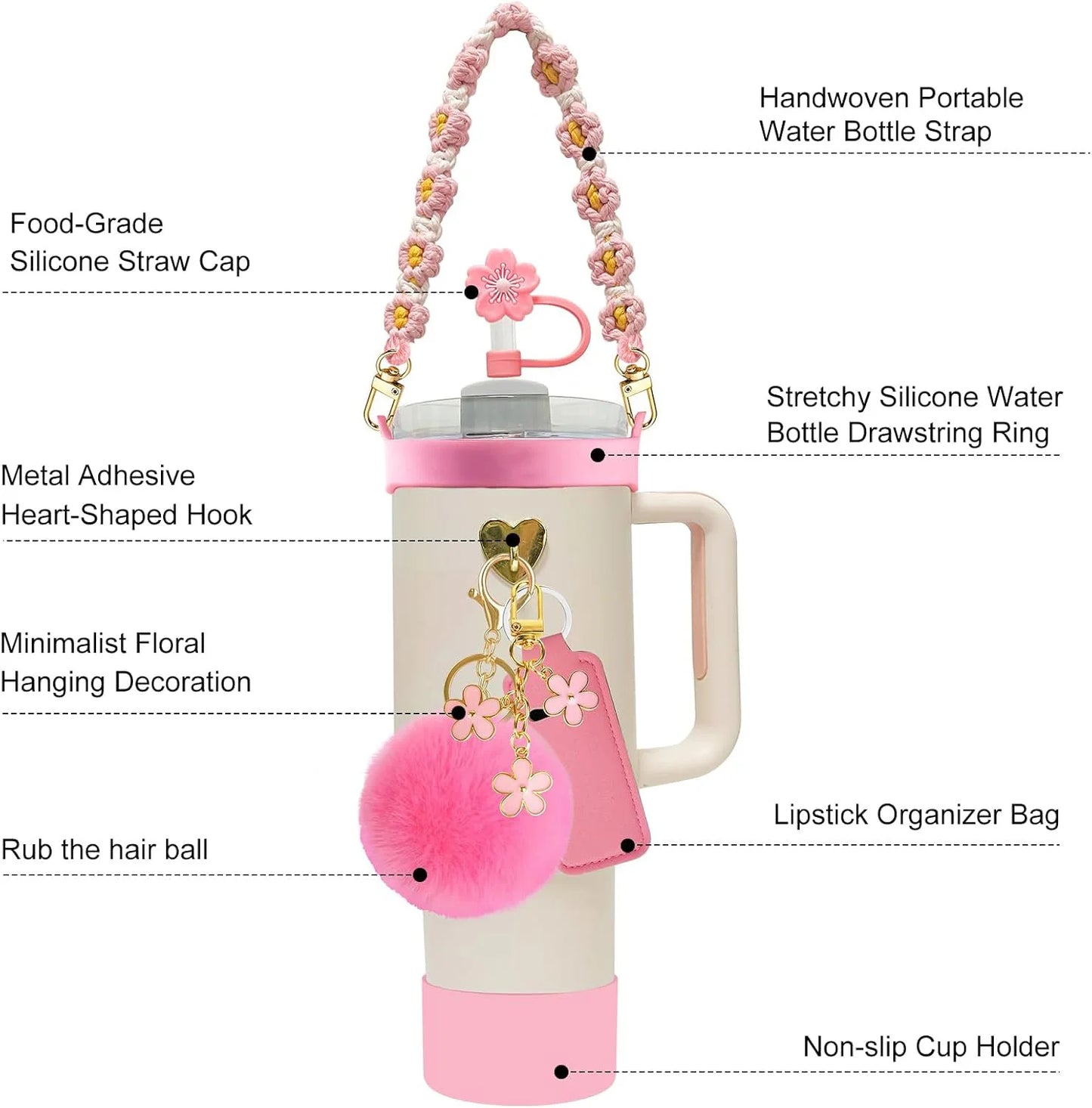 12PCS Accessories for Stanley Cup Water Bottle Handle Strap 30/40 oz Tumbler Straw Toppers Silicone Cup Boot Keychain Charms