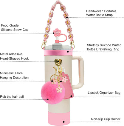 12PCS Accessories for Stanley Cup Water Bottle Handle Strap 30/40 oz Tumbler Straw Toppers Silicone Cup Boot Keychain Charms