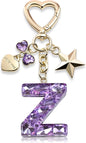 Cute Bling Keychain initial Letter Butterfly Star Pink Purple Gift for Women Girls Bag Cup Charms Accessories