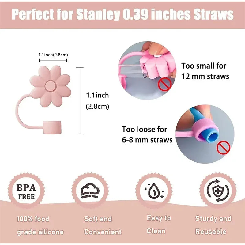 9pcs Accessories for Stanley Tumbler Cup Spill Proof Stopper 10mm Straw Cover Cap Silicone Boot Charm Chain Straw Brush