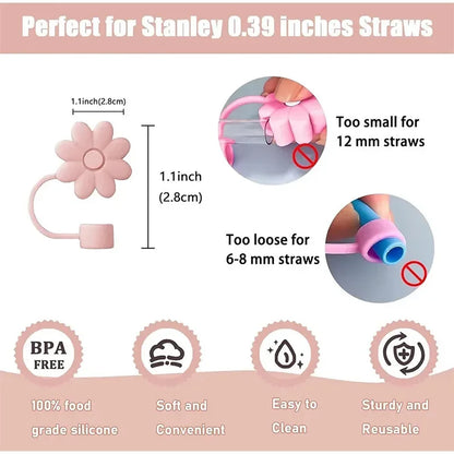 9pcs Accessories for Stanley Tumbler Cup Spill Proof Stopper 10mm Straw Cover Cap Silicone Boot Charm Chain Straw Brush
