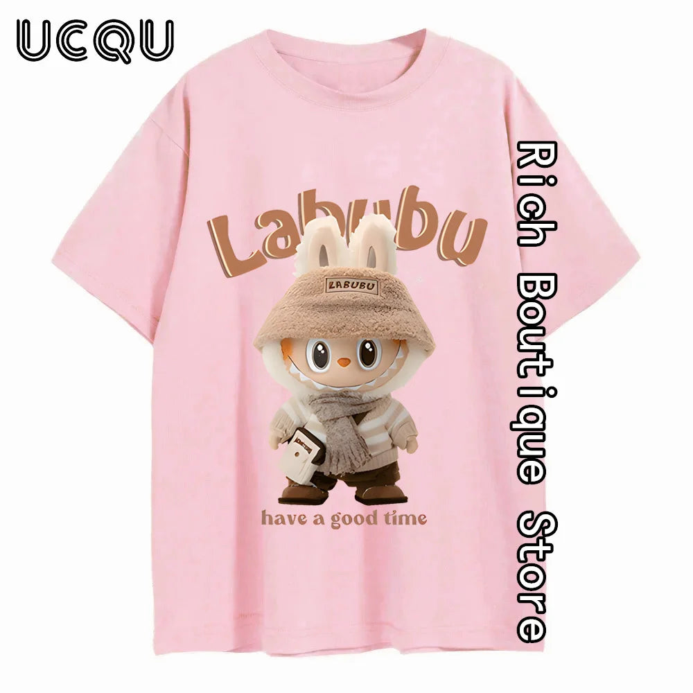 Cartoon Lububu Printed T-shirt Women Summer Fashion Cotton Tops Tees Harajuku Short Sleeve Clothing Y2K Daily High Street Outfit
