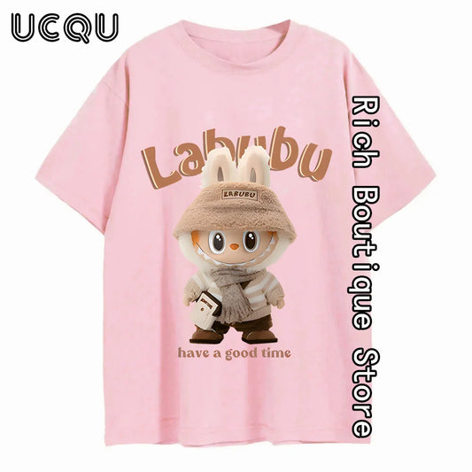 Cartoon Lububu Printed T-shirt Women Summer Fashion Cotton Tops Tees Harajuku Short Sleeve Clothing Y2K Daily High Street Outfit