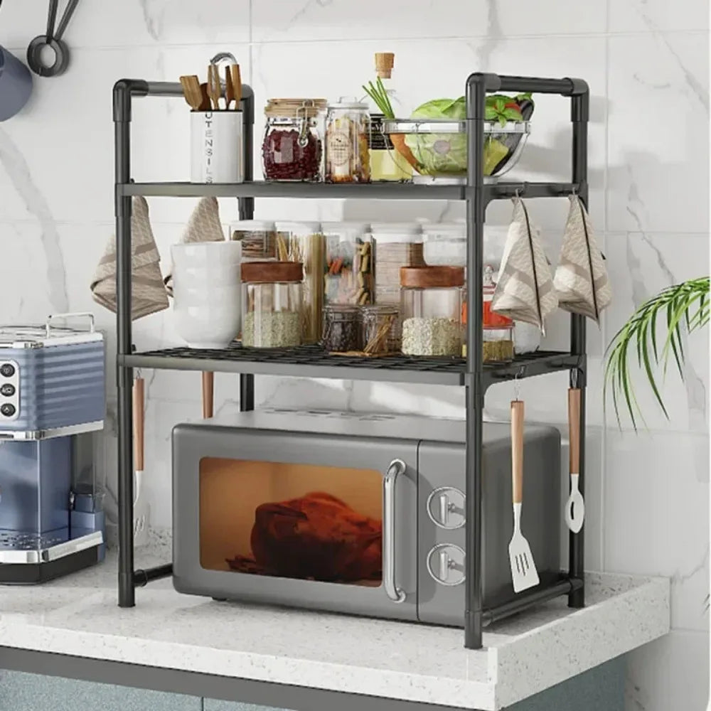 2/3-Layer Kitchen Storage Rack Simple Microwave Shelf Space-saving Countertop Tableware Tidying Organizer Kitchen Accessories