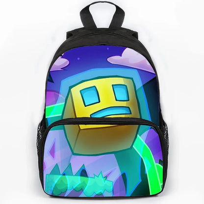 Large Capacity Angry Geometry Dash Children's Backpack 16 Inch Anime Bookbag Travel Backpacks Students Schoolbag for Girls Boys
