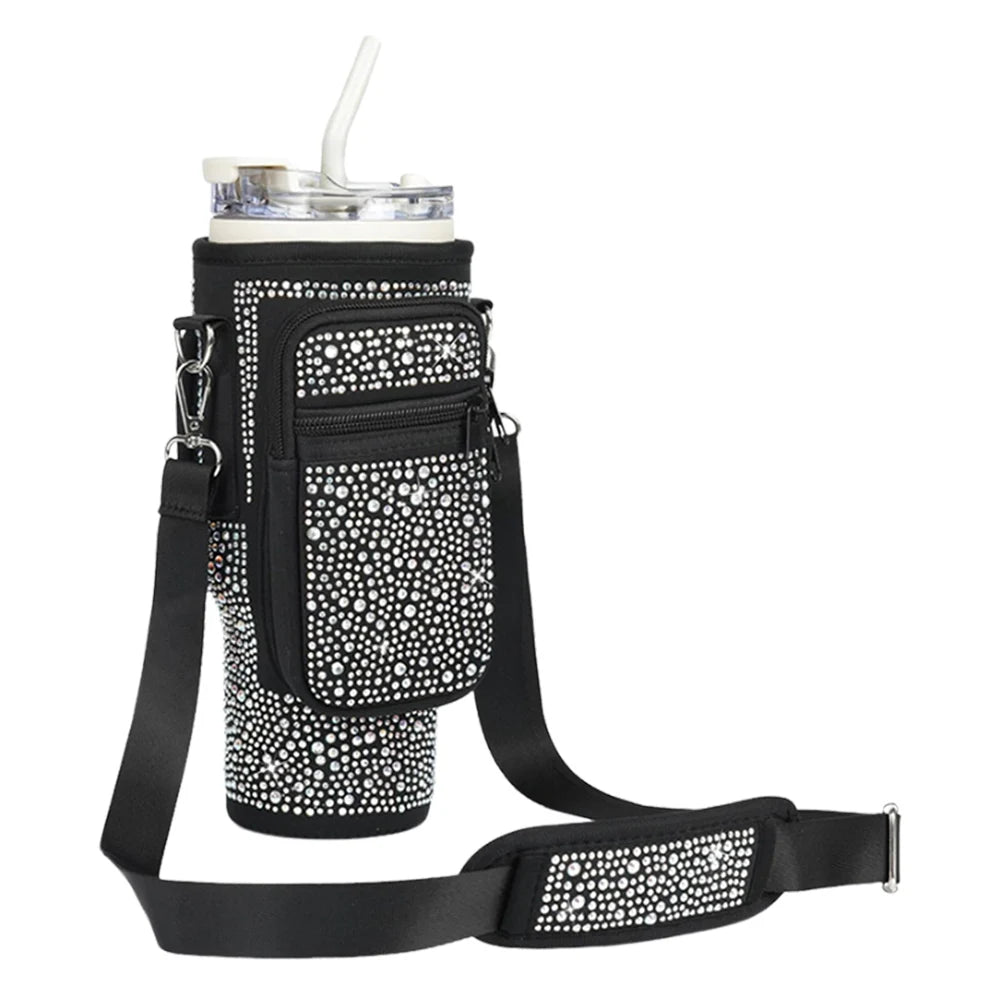 Bling Diamond Water Bottle Holder with Adjustable Strap Water Bottle Sling Bag Water Bottle Bag for Stanley 40oz Cup Accessories